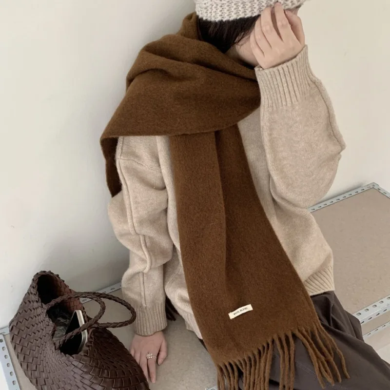Muffler Men Wool - Корейский стильный однотонный шарф с кисточками